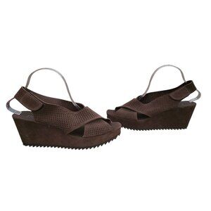 Pedro Garcia Frigg Perforated Suede Wedge Sandals Brown 10